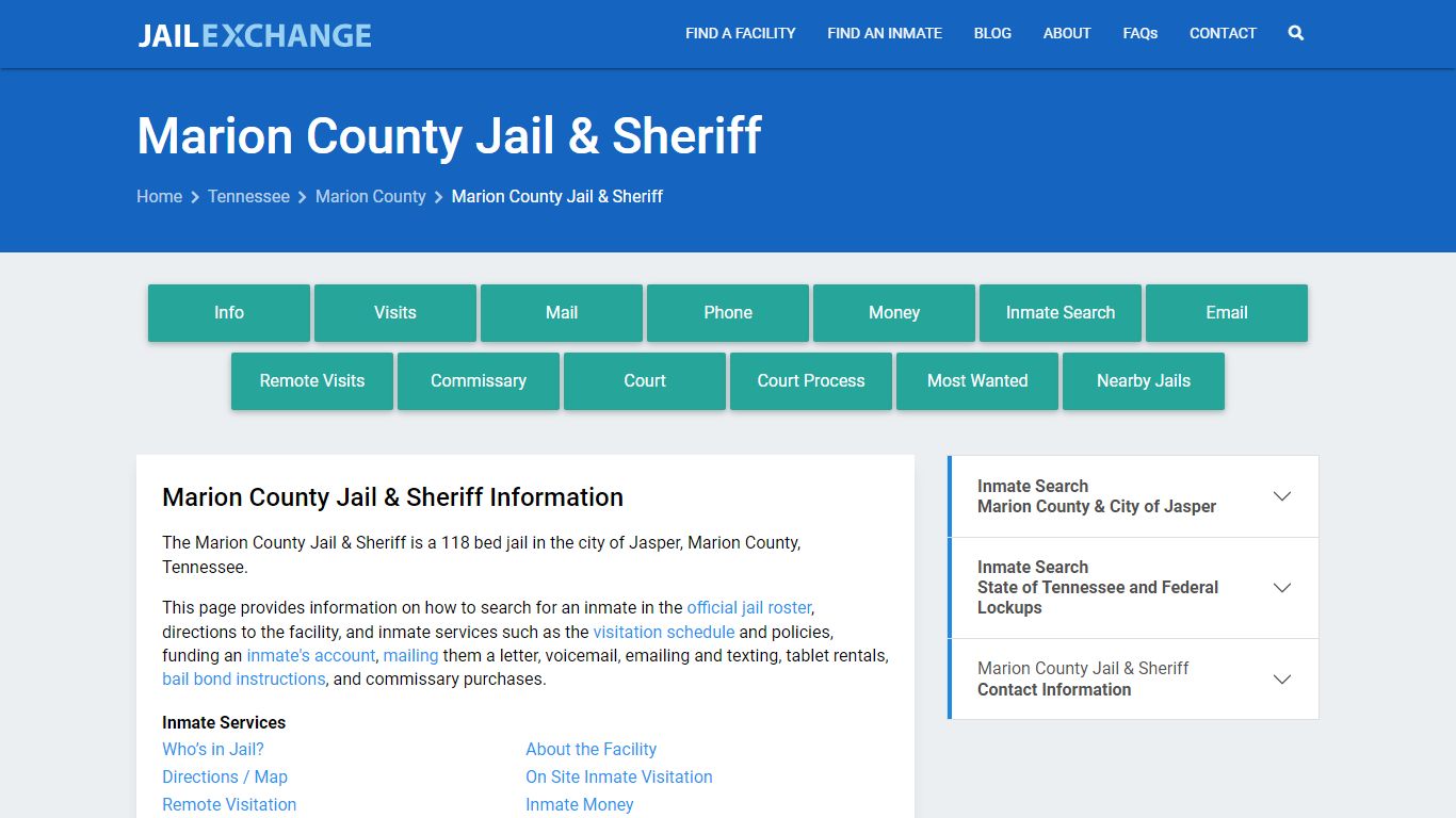 Marion County Jail & Sheriff, TN Inmate Search, Information