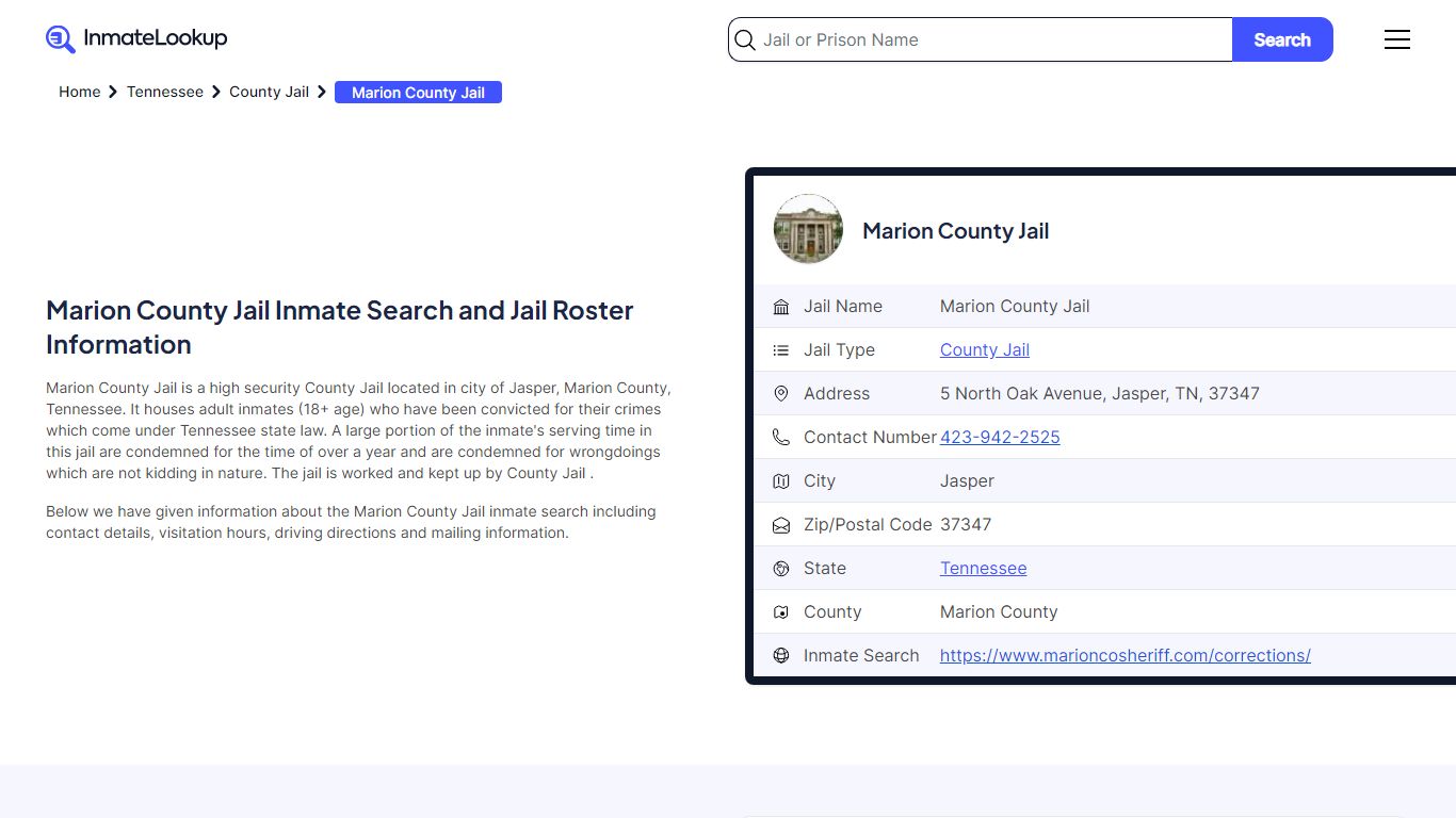 Marion County Jail Inmate Search and Jail Roster Information